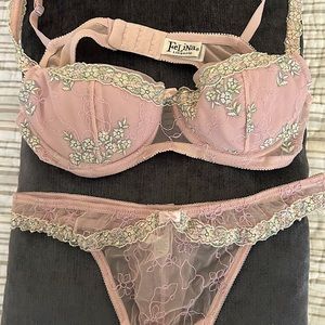 Felina Lingerie Pink Embroidered Bra & Thong Set